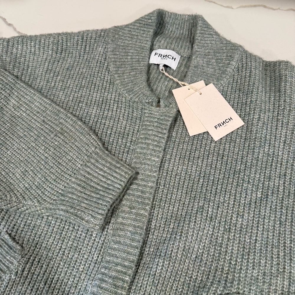 FRNCH Phedra cardigan knit sauge green size large NWT button zipper sweater